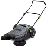 Walk-behind floor sweeper with 25.6-inch 5-gallon dustbin, folding handle with adjustable angle and height